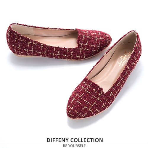 DN 媛典藏 經典毛呢內增高樂福鞋-紅