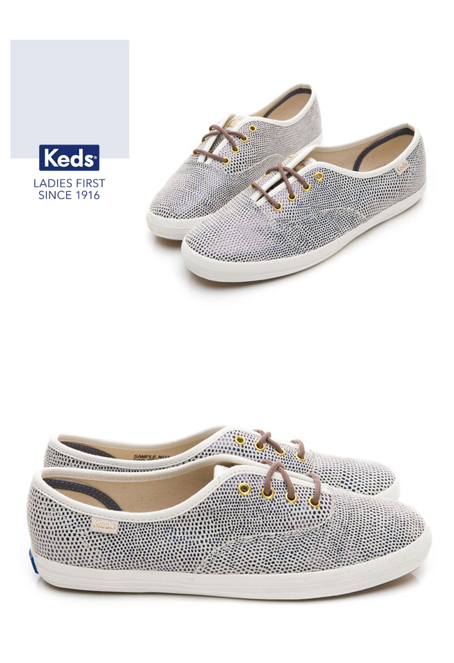 Keds CHAMPION 普普圓點經典綁帶休閒鞋-藍色