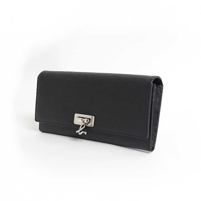 agnes b. Voyage 金屬B LOGO防刮牛皮長夾(黑)