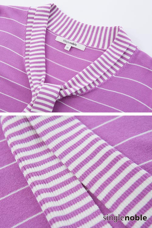 獨身貴族 知性女紳領巾設計條紋針織衫(2色)