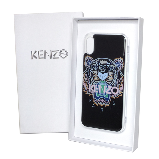 KENZO 3D立體彩繪虎頭粉紅字母 I Phone X/XS 軟膠手機殼 (黑色)