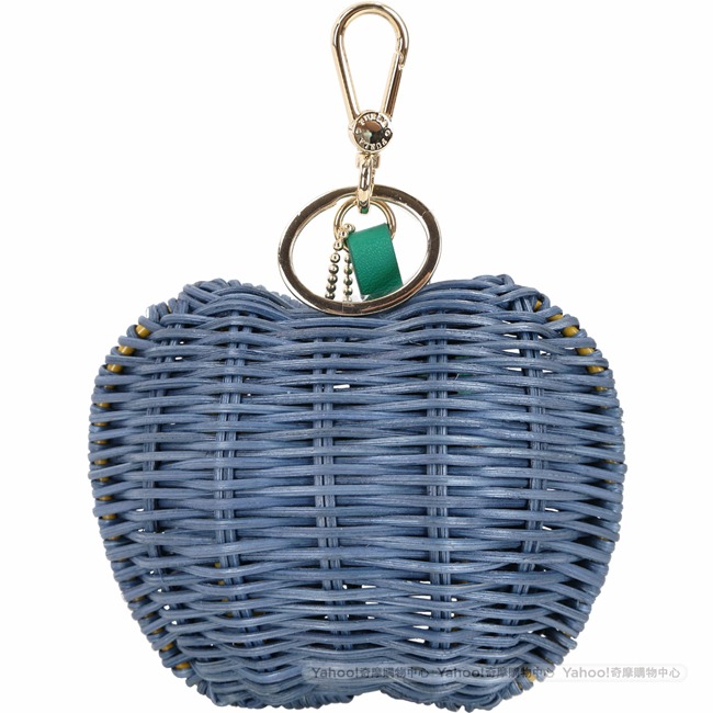 FURLA Ghiotta 蘋果造型手工藤編鑰匙圈(藍色)