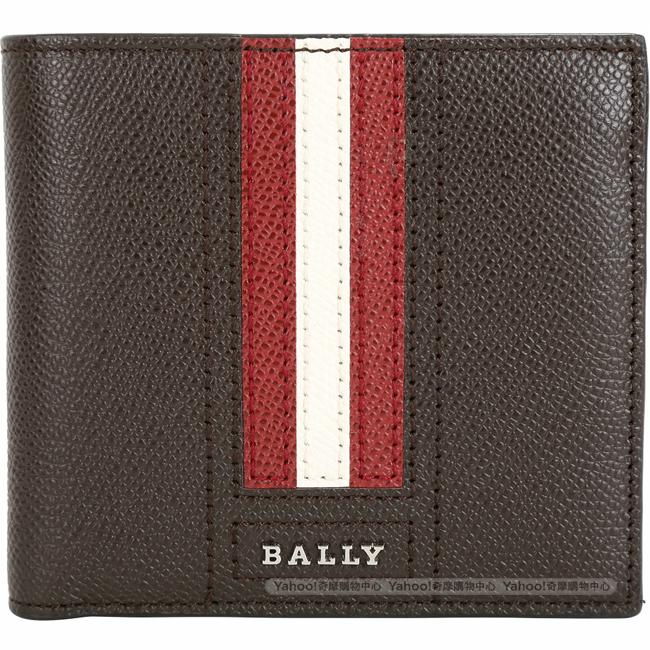 BALLY TRASAI 經典紅白條紋咖啡色八卡對折短夾