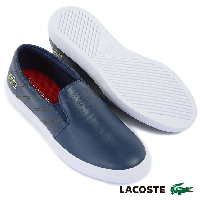 LACOSTE 女用真皮休閒鞋/懶人鞋-藍色