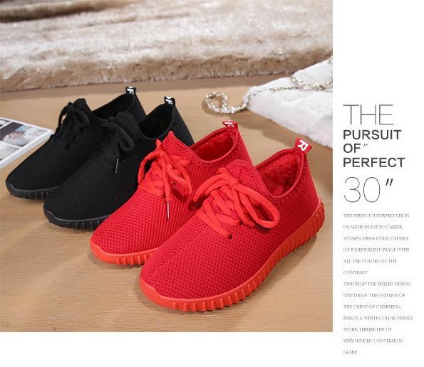 韓國KW美鞋館 單色潮流綁帶款舖絨軟底鞋-紅