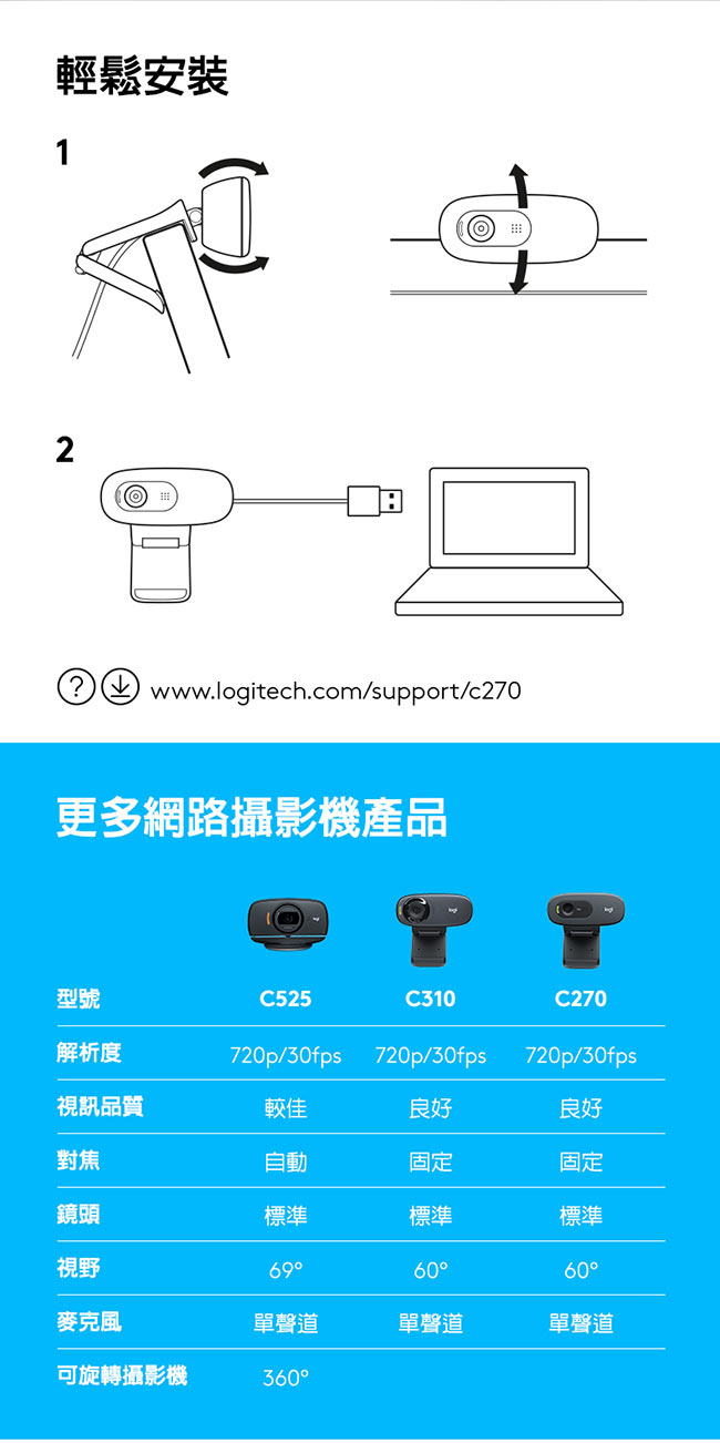 羅技 C270 網路攝影機 WebCAM