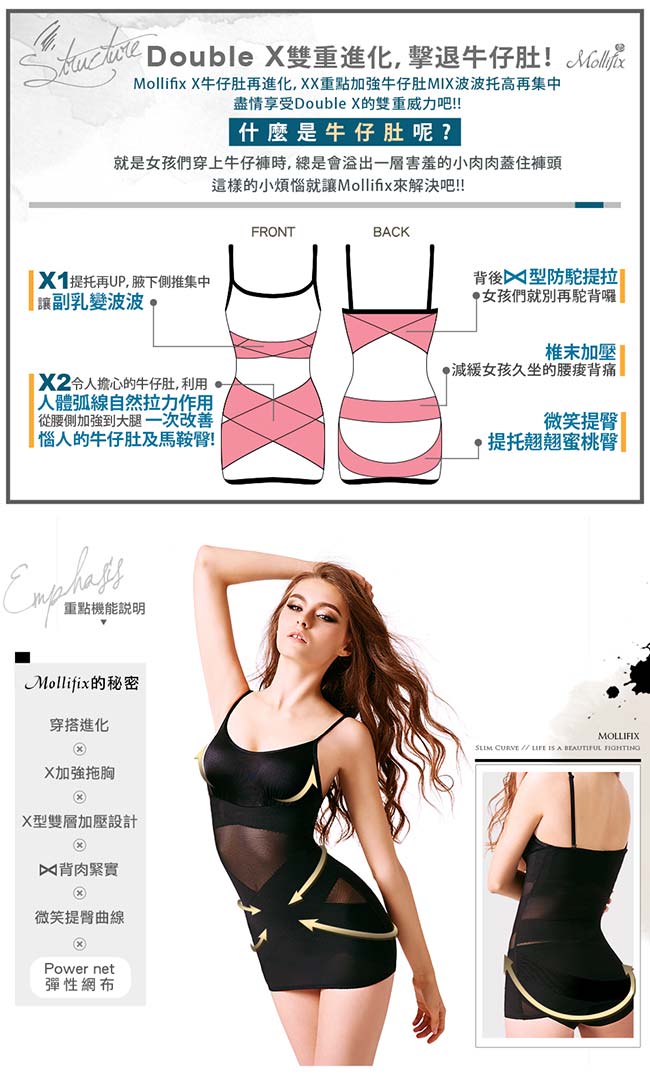 Mollifix Double X牛仔肚 強效收納塑身衣 (M-XXL)