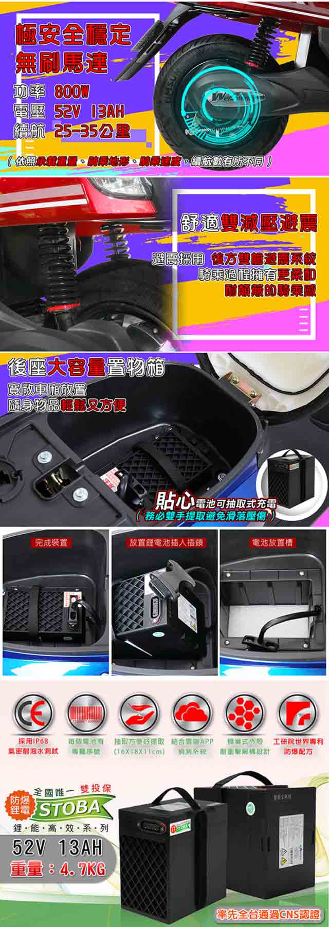 【e路通】EA-R88A+情人52V有量鋰電800W LED大燈 液晶儀表電動車