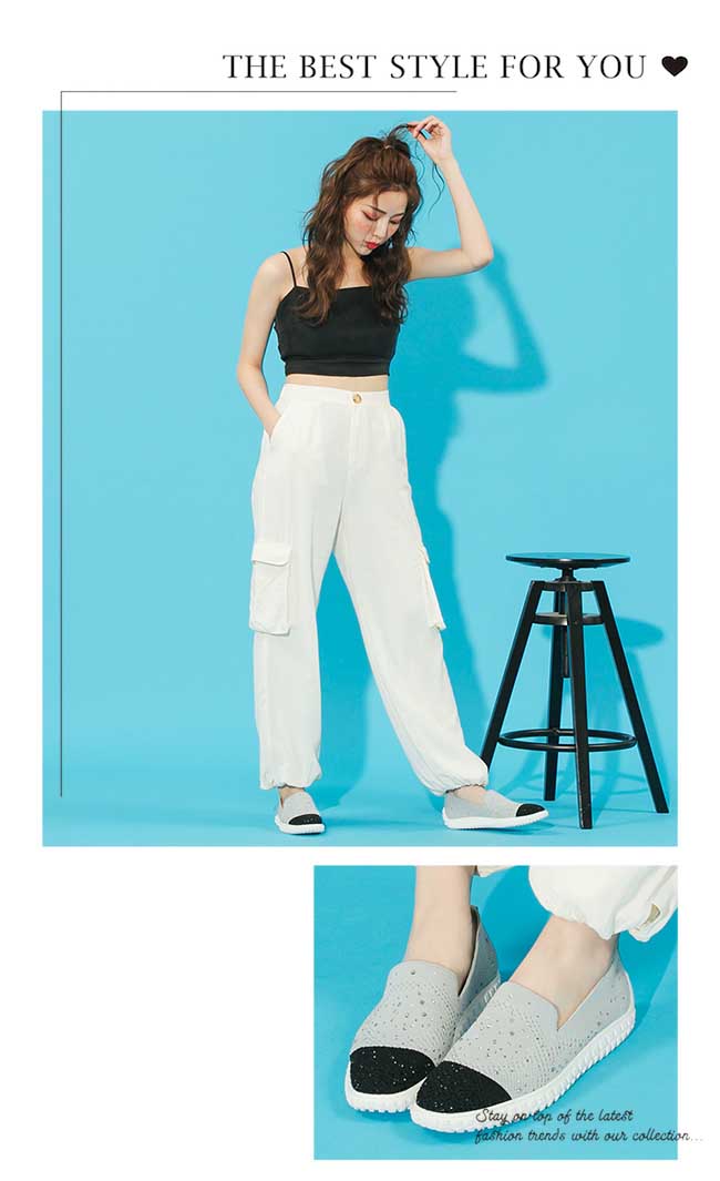 BESO 法式優雅 撞色燙鑽簍空休閒鞋~黑