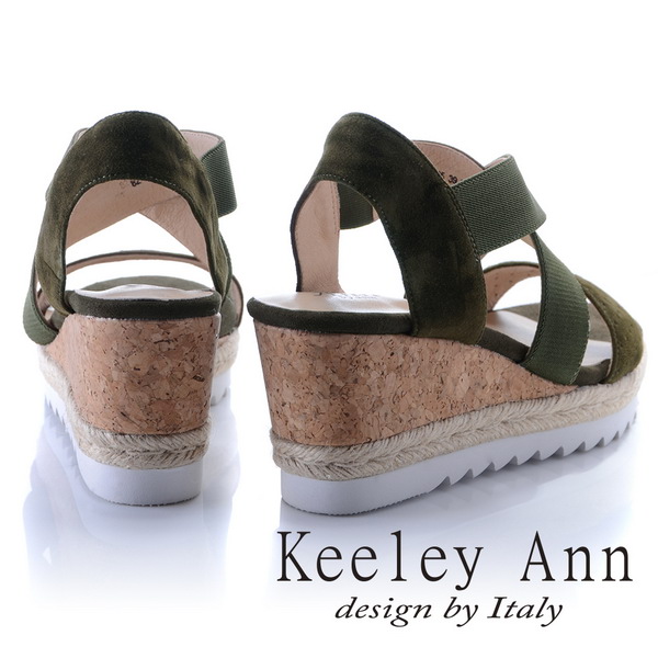 Keeley Ann 休閒假期~交叉設計真皮楔型涼鞋(綠色-Ann)