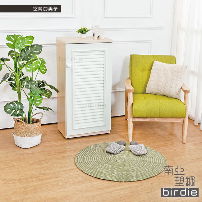 Birdie南亞塑鋼-1.6尺單門百葉塑鋼收納鞋櫃(白橡+白色)-49x35x100cm