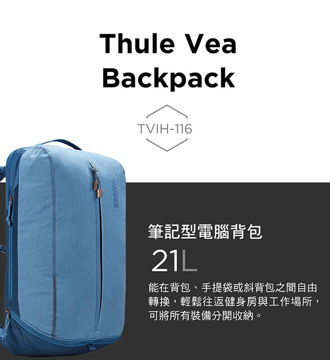 THULE-Vea 21L運動用筆電後背包TVIH-116-深藍綠
