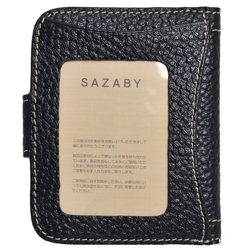 SAZABY 荔枝皮革品牌圖騰金釦 LOGO 證照/卡片夾(黑)