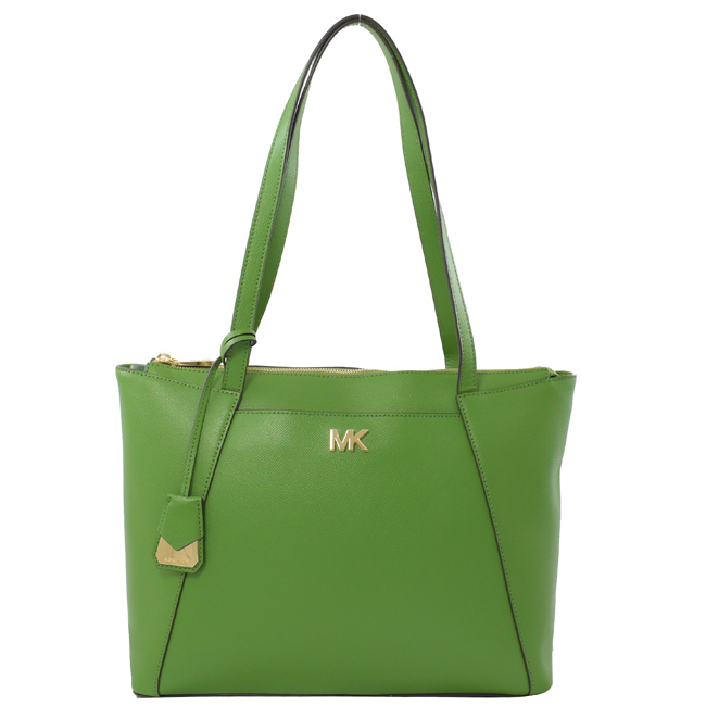 MICHAEL KORS MADDIE大金屬MK防刮牛皮拉鍊托特包(綠)