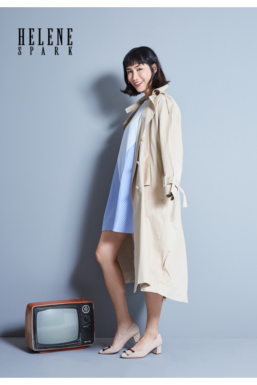 高跟鞋 HELENE SPARK 都市優雅多彩方釦全真皮尖頭高跟鞋－米