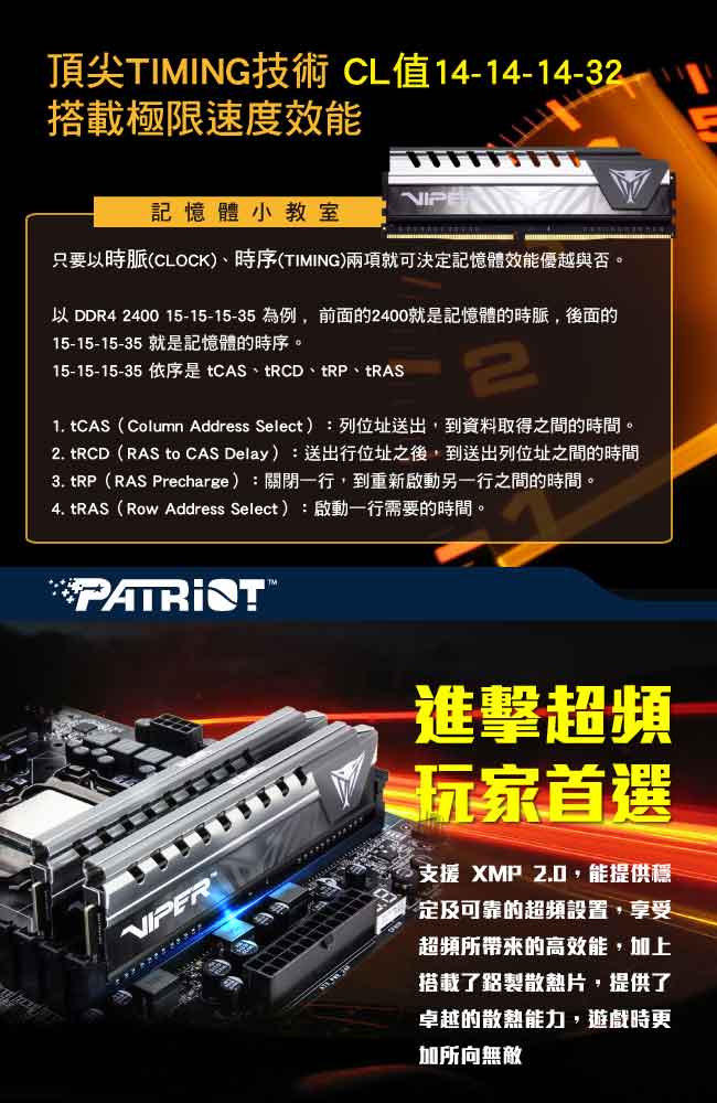 Patriot 菁英戰蛇 DDR4 2133 4G桌上速記憶體-灰色