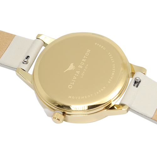 Olivia Burton 英倫復古手錶 閃亮格紋花園米色真皮錶帶金框30mm