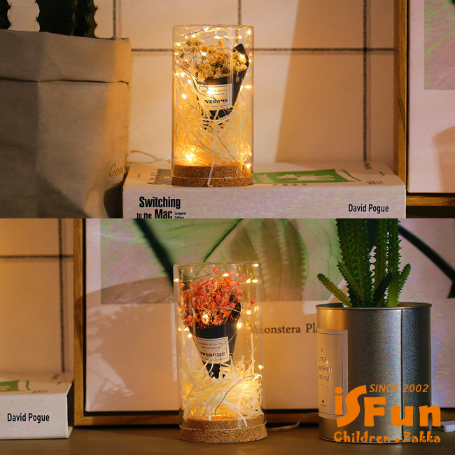 iSFun 浪漫乾燥花玻璃罐銅線燈(4色可選)