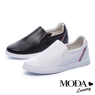 休閒鞋 MODA Luxury 經典魅力沖孔撞色奢華點綴全真皮休閒鞋－白
