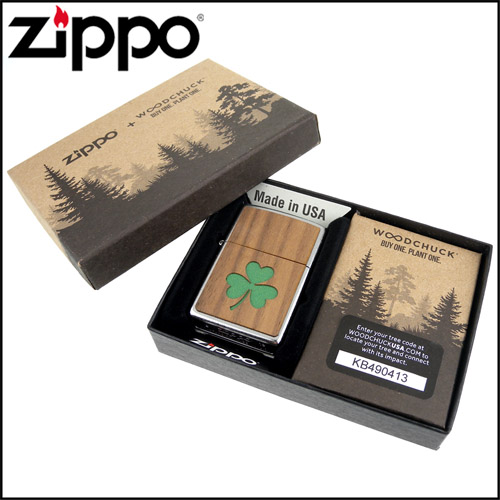 ZIPPO 美系~Clover-三葉草圖案-核桃木貼片打火機