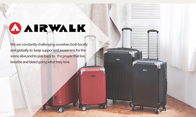 AIRWALK- 都市行旅20吋特光立體拉絲金屬護角輕質拉鍊行李箱 - 極光黑
