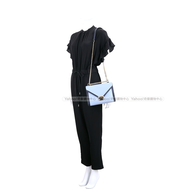 Michael Kors Whitney 大型 拼色方釦信封手提斜背鍊帶包(藍色系)