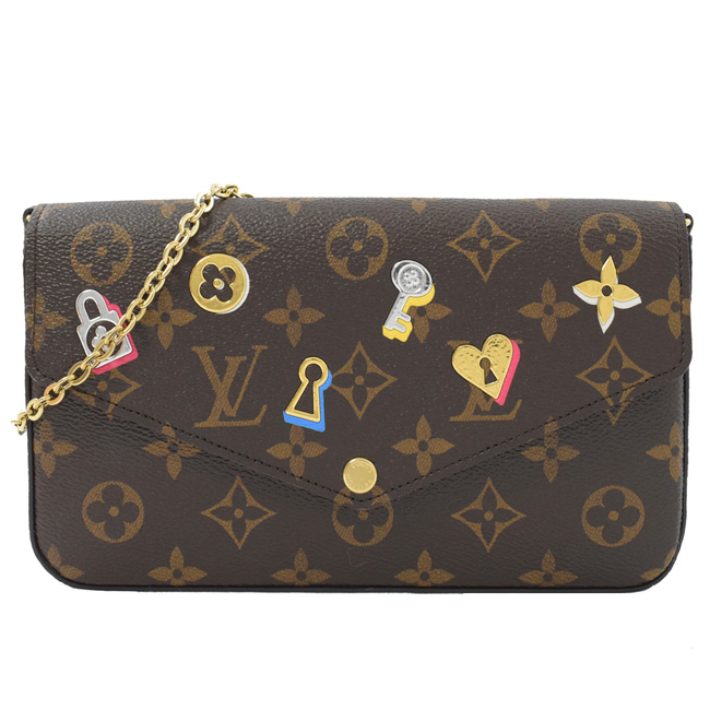 LV M63999 Pochette 鑰匙圖樣經典花紋斜背鍊包