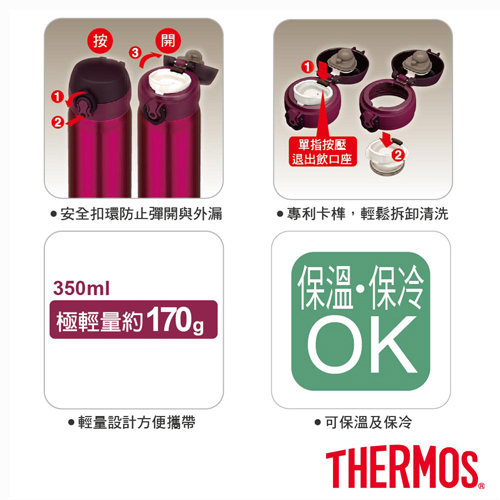 THERMOS膳魔師 超輕量 不鏽鋼真空保溫瓶0.35L(JNL-350)