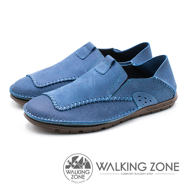 WALKING ZONE(男)素面時尚棒球車線踩腳鞋-藍(另有米/咖)