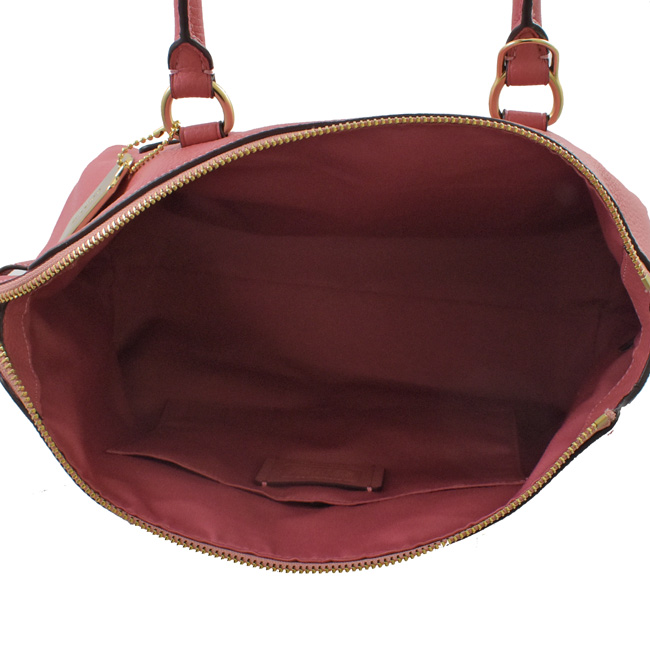 COACH 金屬LOGO荔枝牛皮兩用手提包(桃粉)