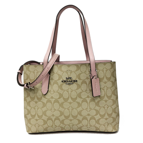 COACH 經典C LOGO PVC皮革兩用托特公事包(櫻花粉)