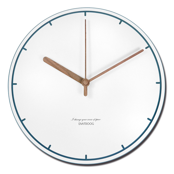 12吋 居家擺飾 輕薄簡約 北歐風 無印風 餐廳客廳臥室 靜音 圓掛鐘 - 白藍色