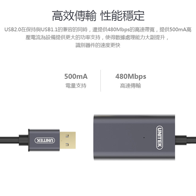 UNITEK 優越者USB2.0信號放大延長線(20M)