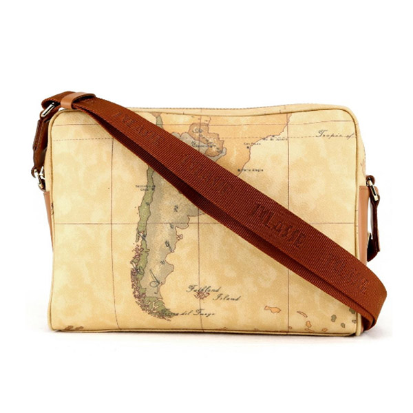 Alviero Martini 地圖包 經典拉鍊四方側包-地圖黃