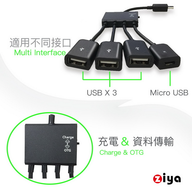 [ZIYA] Android 智慧型手機 Micro USB OTG 傳輸線 1轉4孔