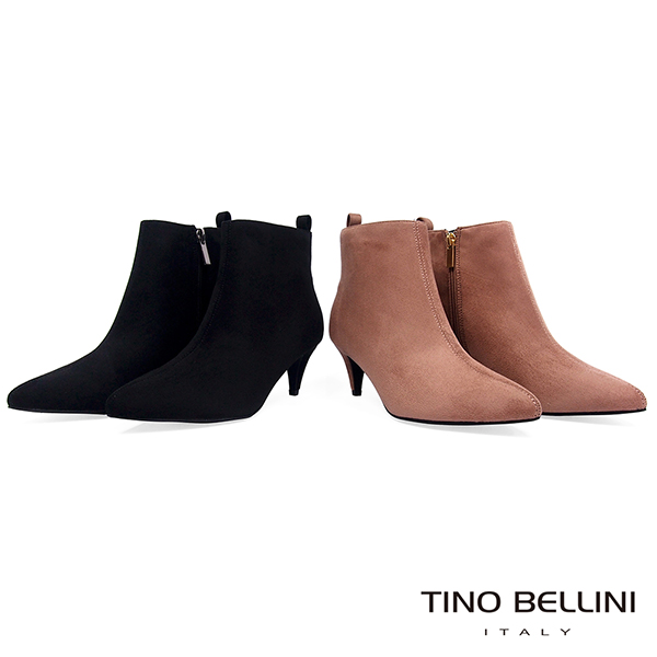 Tino Bellini 純色極簡絨布中跟尖楦短靴 _ 黑