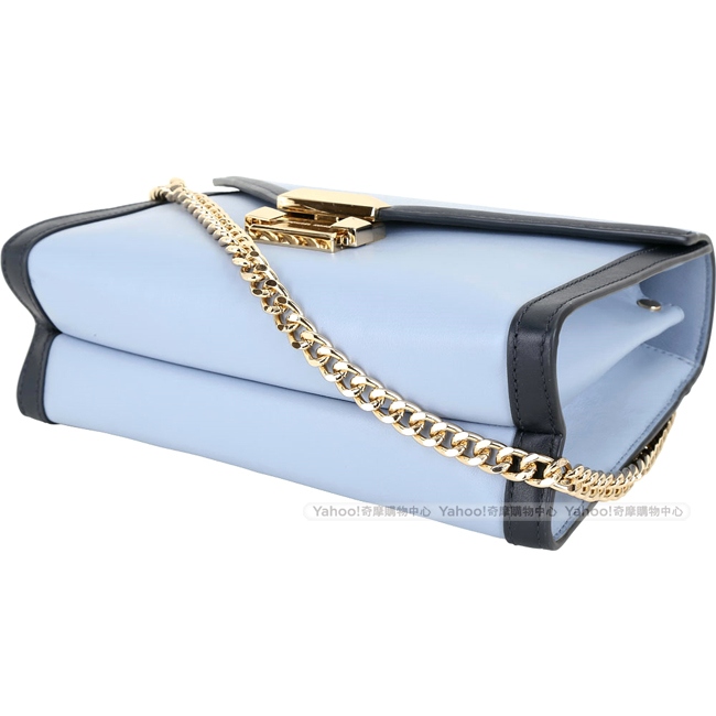 Michael Kors Whitney 大型 拼色方釦信封手提斜背鍊帶包(藍色系)