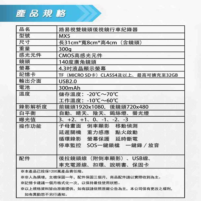 【路易視】MX5 後視鏡行車記錄器(貨車專用版)