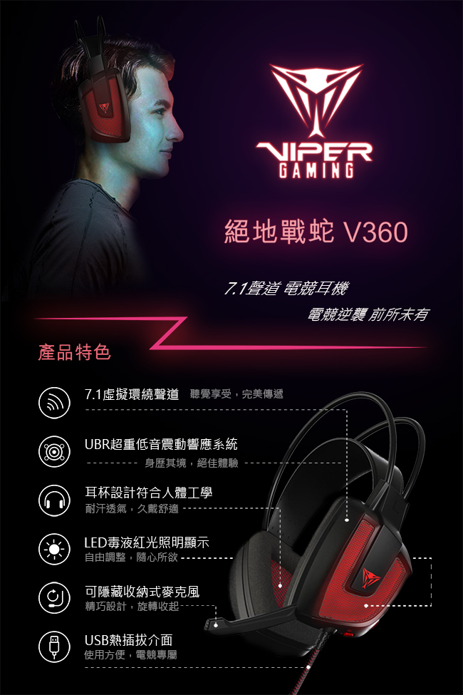 Patriot美商博帝 絕地戰蛇Viper V360 7.1聲道電競耳機