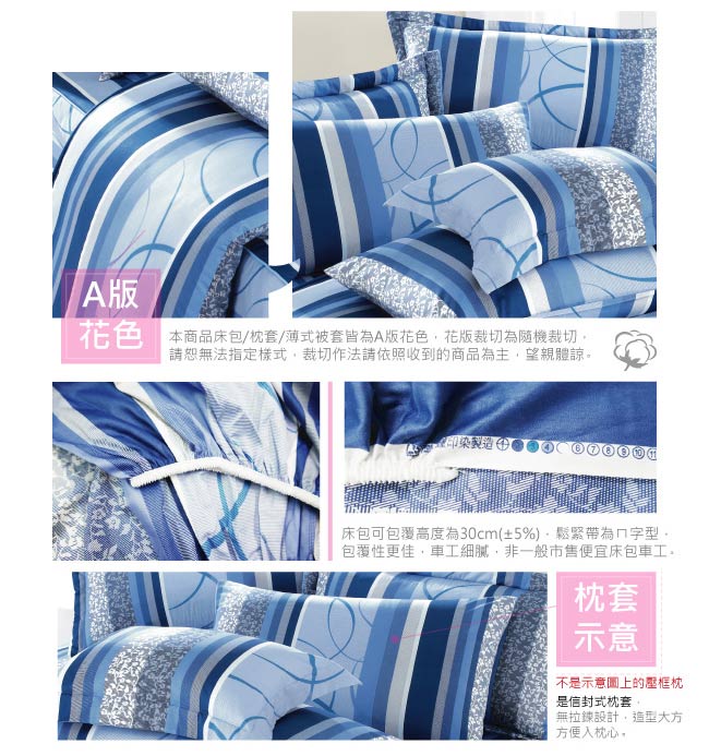 BUTTERFLY-台製40支紗純棉-薄式雙人床包被套四件組-圈圈愛戀-藍
