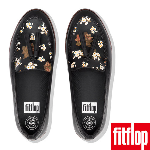 FitFlop PETRINA FLORAL MOCCASIN LOAFERS-黑