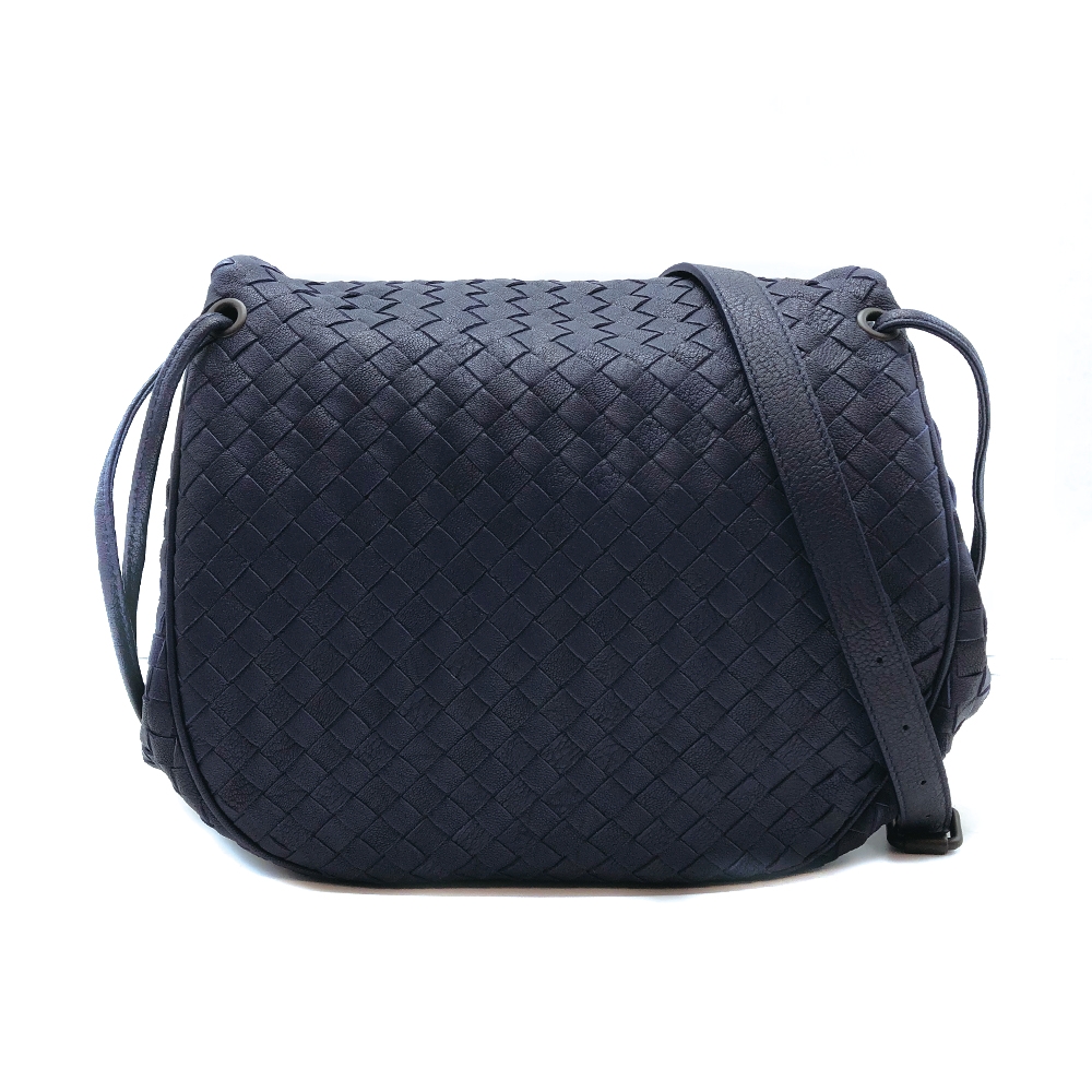 BOTTEGA VENETA 編織羊皮翻蓋斜背包-藍