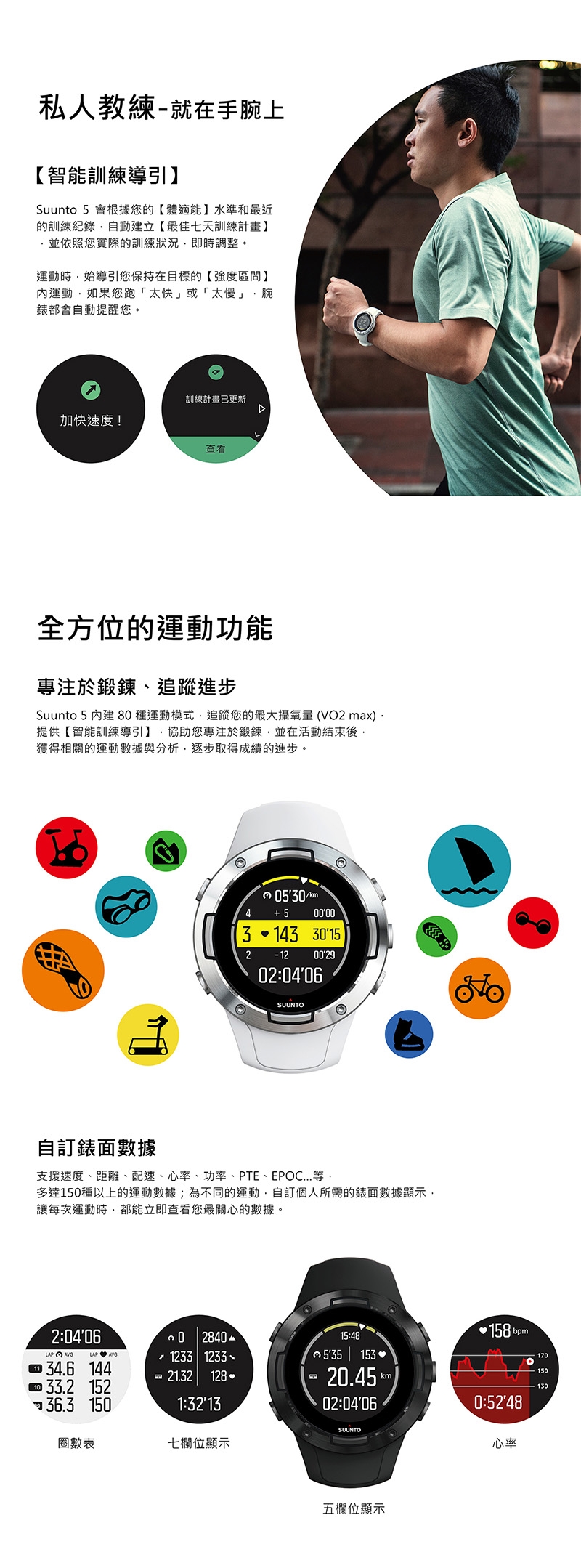 SUUNTO 5 堅固輕巧質精、絕佳電池續航力的多項目運動GPS腕錶 (經典黑)