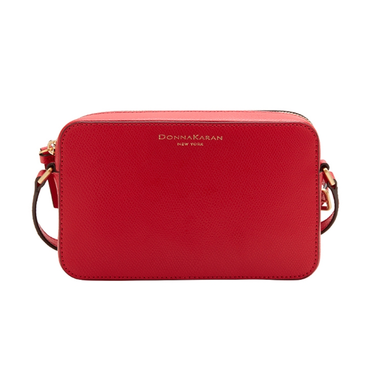 DKNY LOGO簡約牛皮斜背包 紅