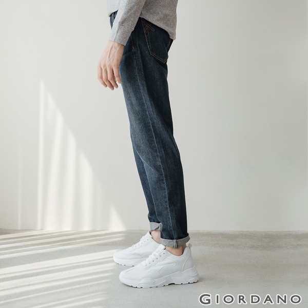 GIORDANO 男裝基本款中腰錐形牛仔褲 - 95 深藍