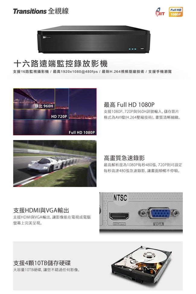 全視線 DVR-6321 16路 H.264 1080P HDMI 台灣製造 混合式監視監控錄影主機
