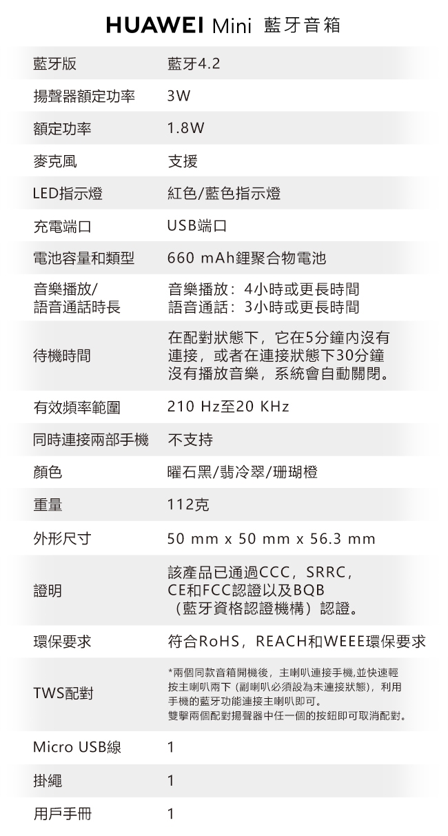 華為 HUAWEI Mini 智慧藍牙音箱