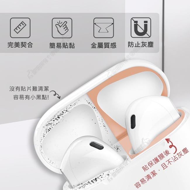 AirPods 1/2代通用款 金屬色防塵保護貼 耳機盒黑點防塵貼(2片入)