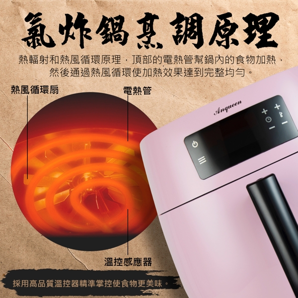 安晴 Anqueen 觸控式 LED健康氣炸鍋-陶瓷不沾 4L大容量-粉色限量款