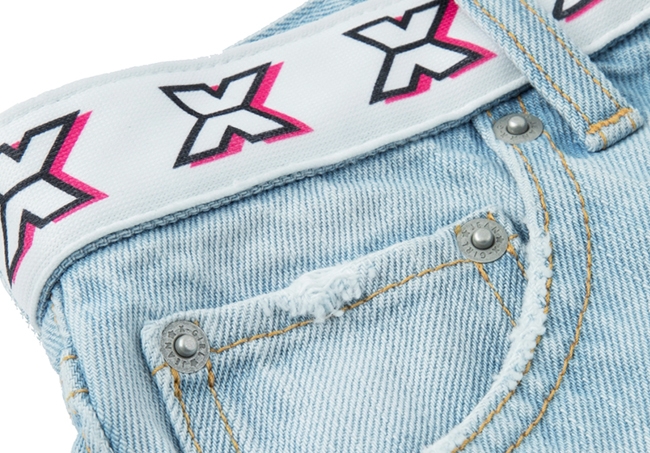 X-girl LOGO TAPE NEW STRETCH JEAN窄管牛仔褲-淺藍